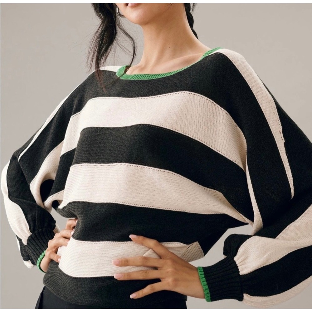 Maeve Anthropologie Black White Striped Dolman Sleeve Slouchy Sweater Lounge 3X